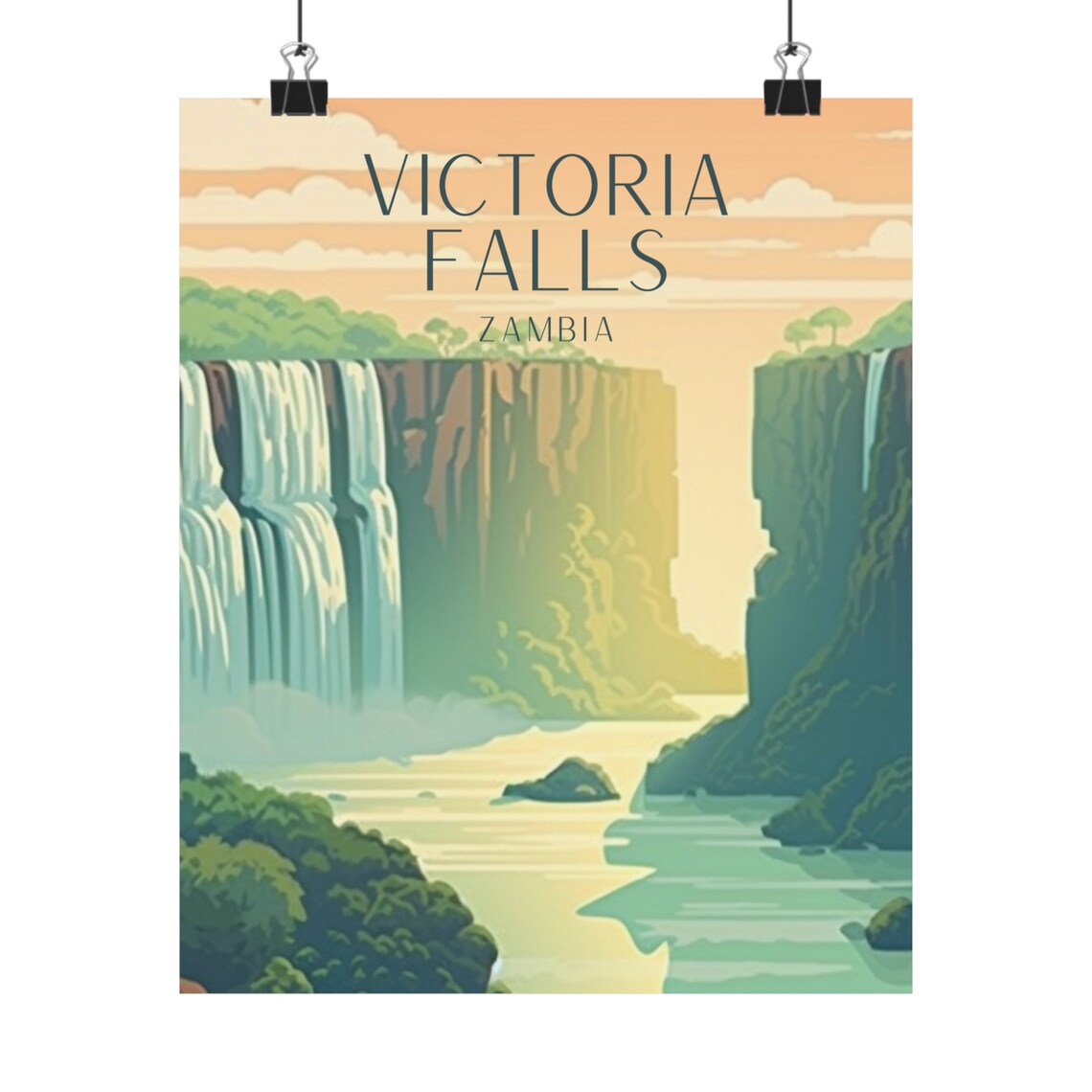 Victoria Falls Art Deco Travel Poster, Africa - Image 5