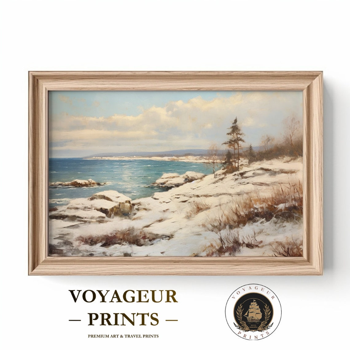 Winters Embrace Snowy Beach Oil Painting, Coastal Tranquility - Image 5