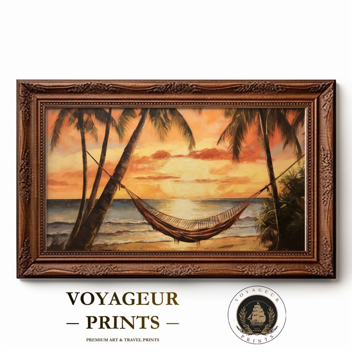 Warm Sunset Coast Oil Painting Art Print - Image 6