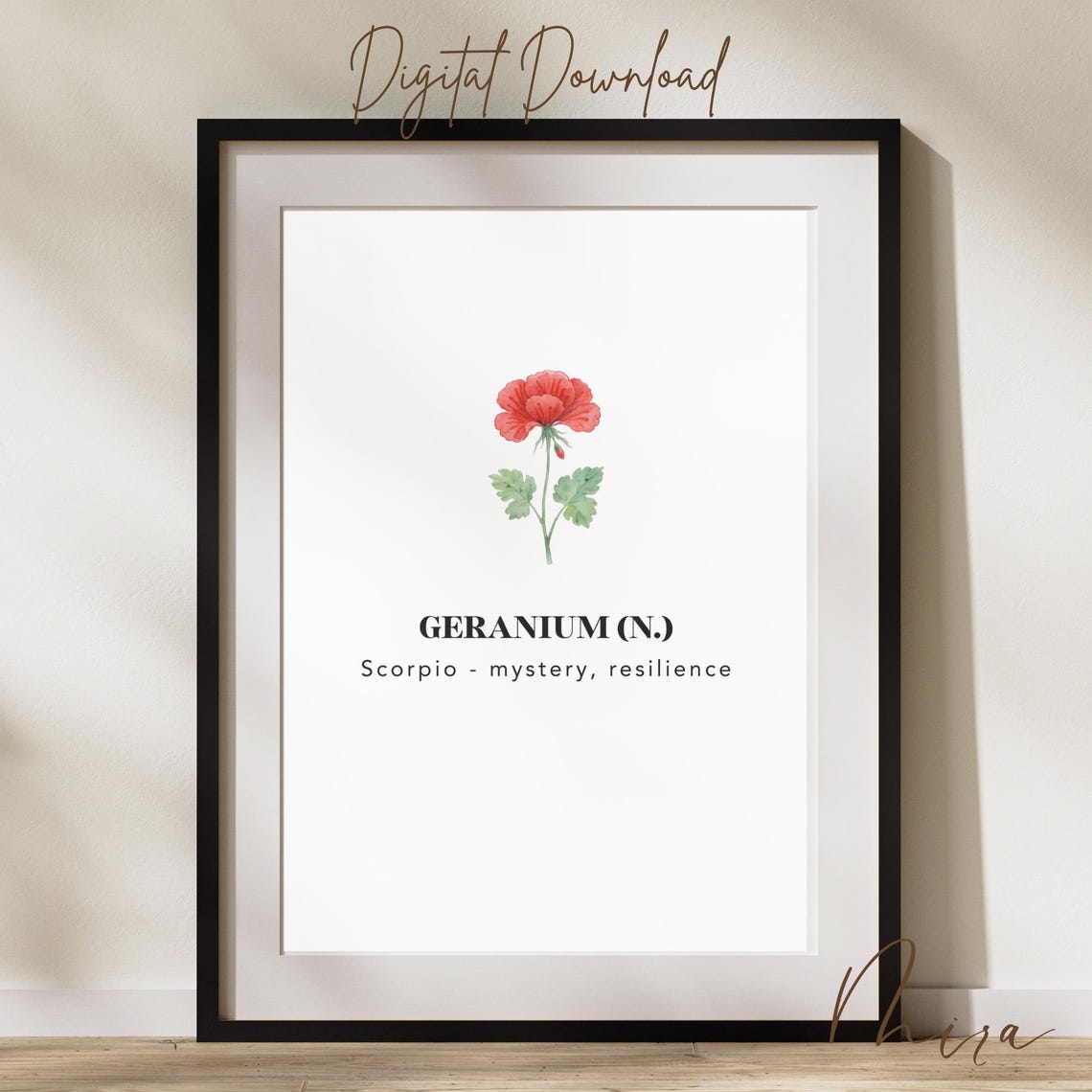 Geranium Birth Flower Scorpio Zodiac Minimalist Astrology Poster