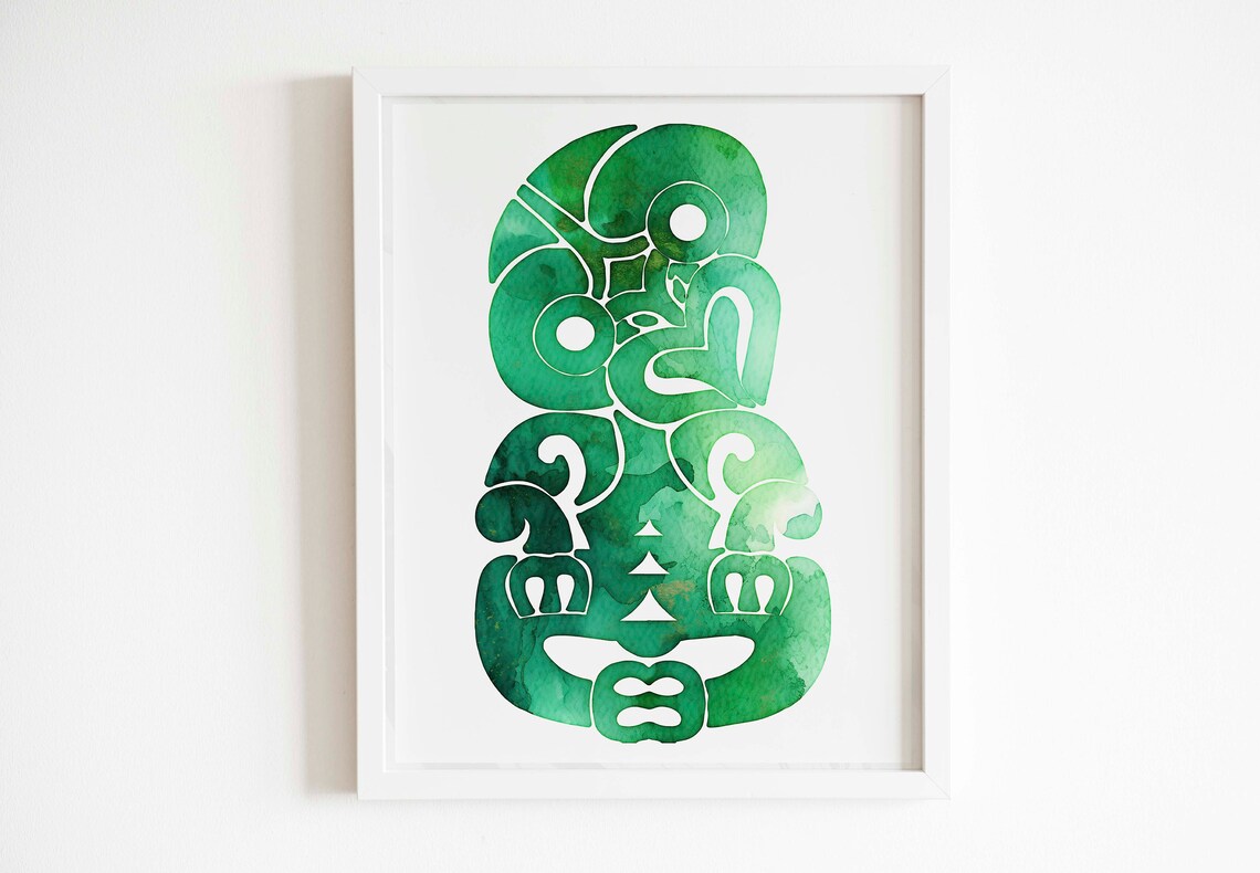 Tiki Watercolor Maori Art Print, New Zealand Travel