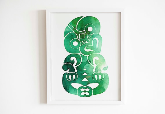 Tiki Watercolor Maori Art Print, New Zealand Travel