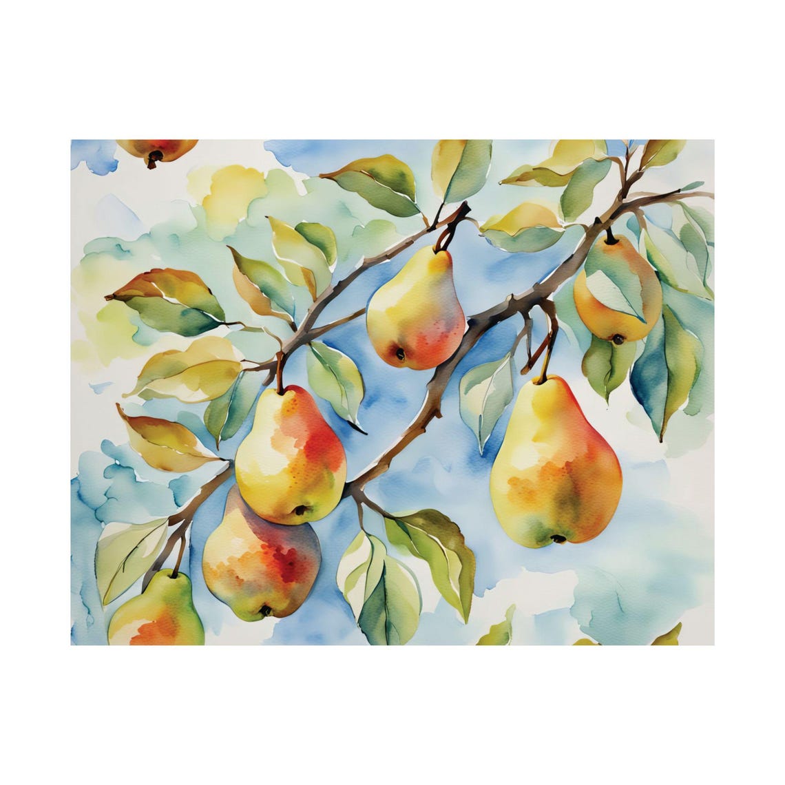 Pear Tree Branch Watercolor Orchard Fruit Blossom Botanical Poster