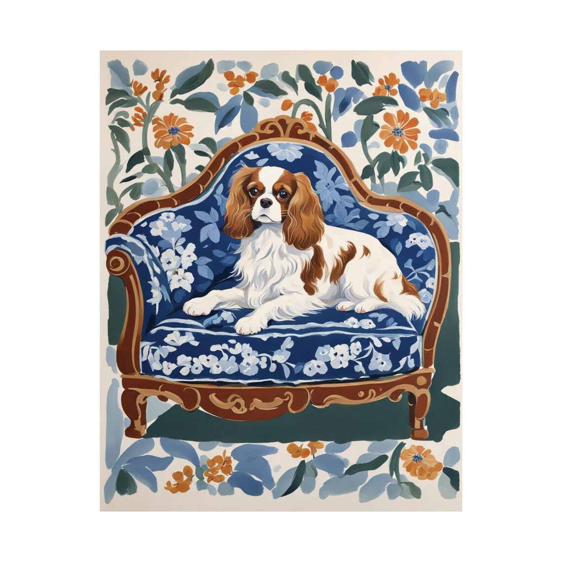 King Cavalier Blue Floral Chinoiserie Art Print