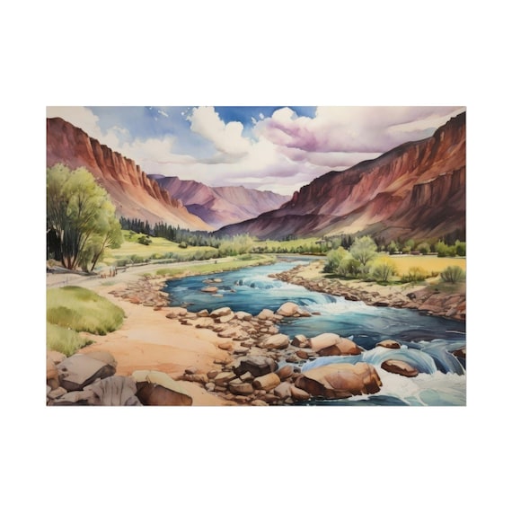 Red Rock Canyon River Poster Desert Rapids And Mountain Valley Scene