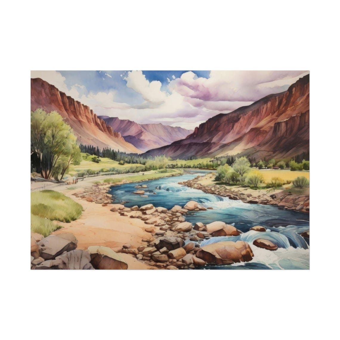 Red Rock Canyon River Poster Desert Rapids And Mountain Valley Scene