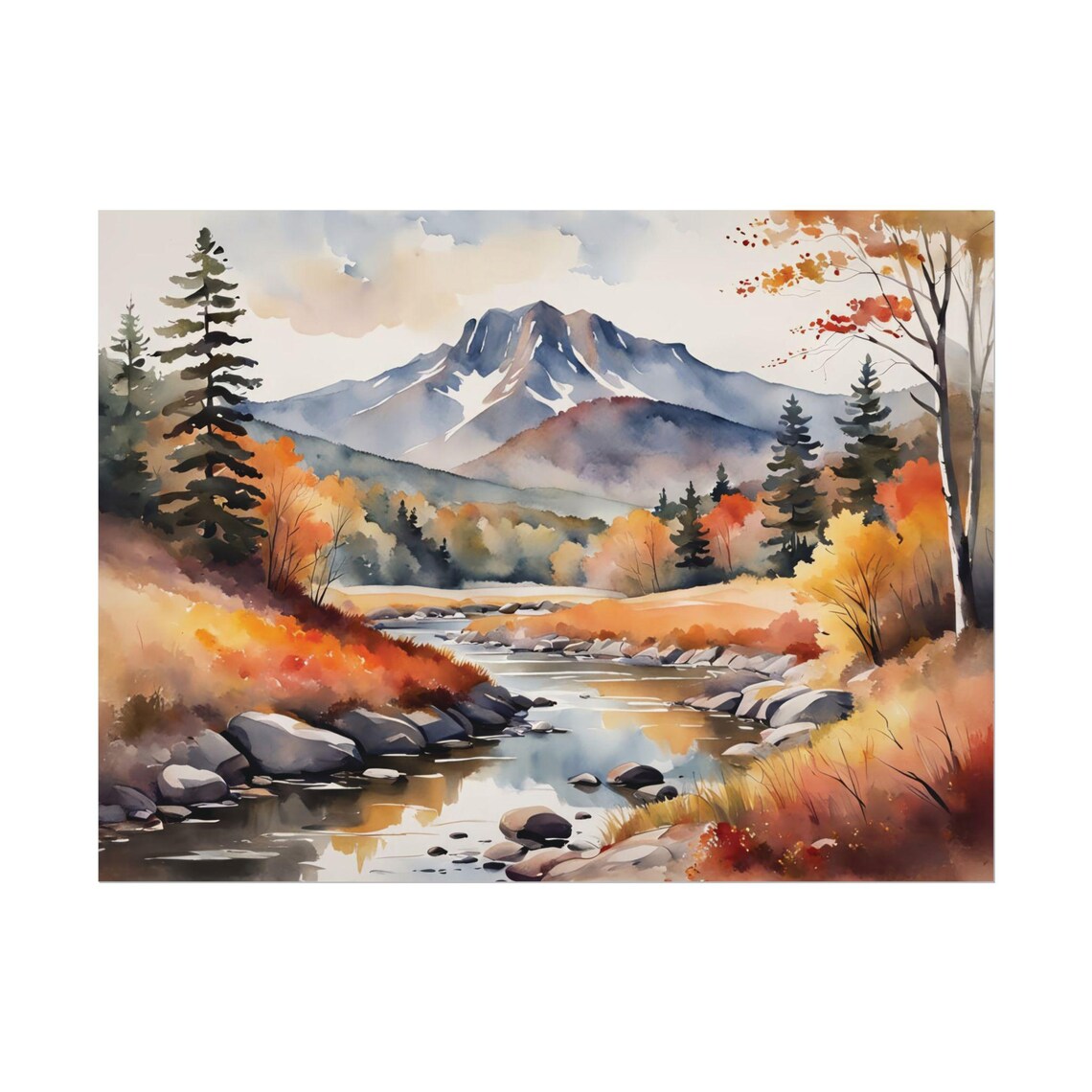Autumn Mount Arvon Watercolor Painting, Michigan Landscape Art Print