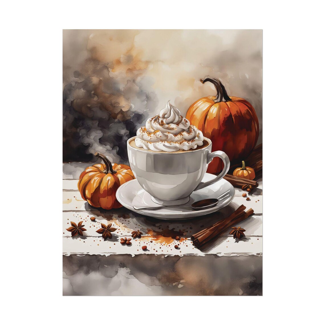 Pumpkin Spice Coffee Kitchen Latte Art Print Cafe Bakery Artwork Vertical Matte Posters