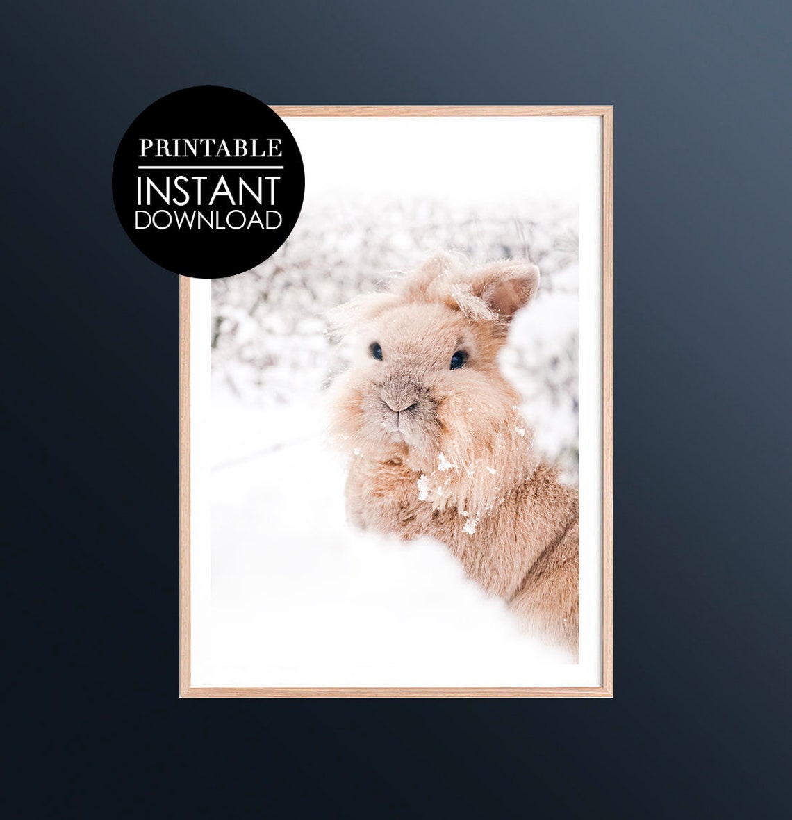 Bunny In Snow Print Wall Art Decor Rabbit Neutral Nursery