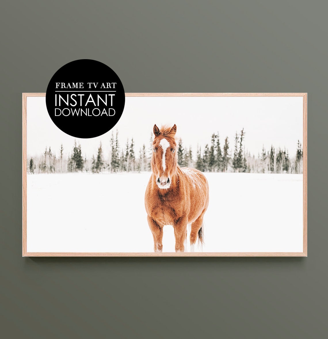 Chestnut Horse Standing in Snow Poster for Samsung Frame TV Art