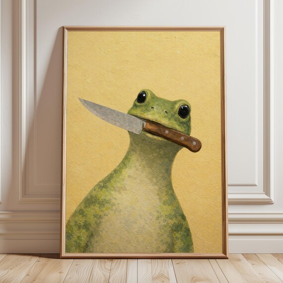 Whimsical Frog Wall Art Print Dark Humor Toad Illustration Moody Surreal Animal Decor Funny Kitchen Bar Cart Poster Digital Download
