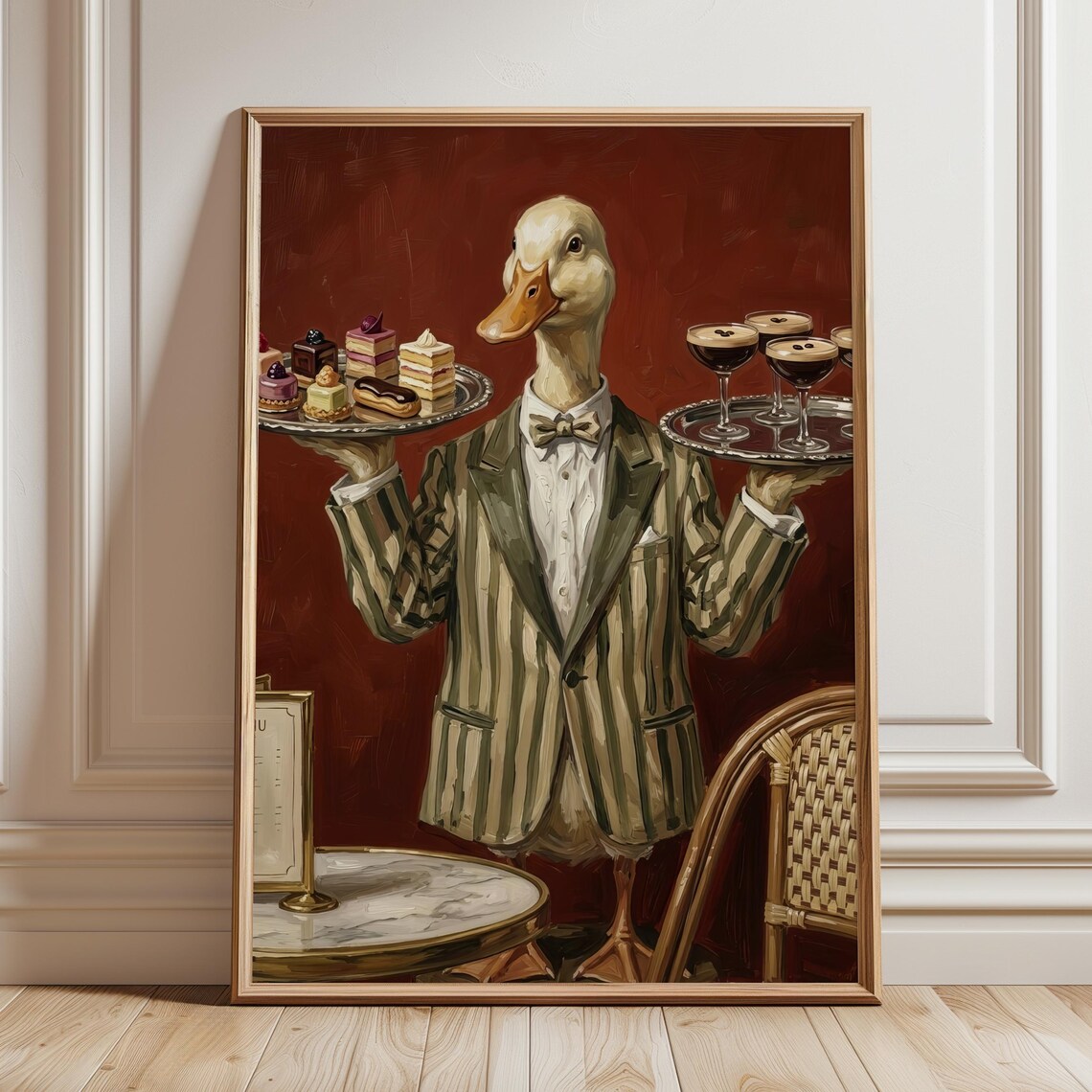 Duck Waiter Serving Desserts Espresso Martinis Cafe Wall Art