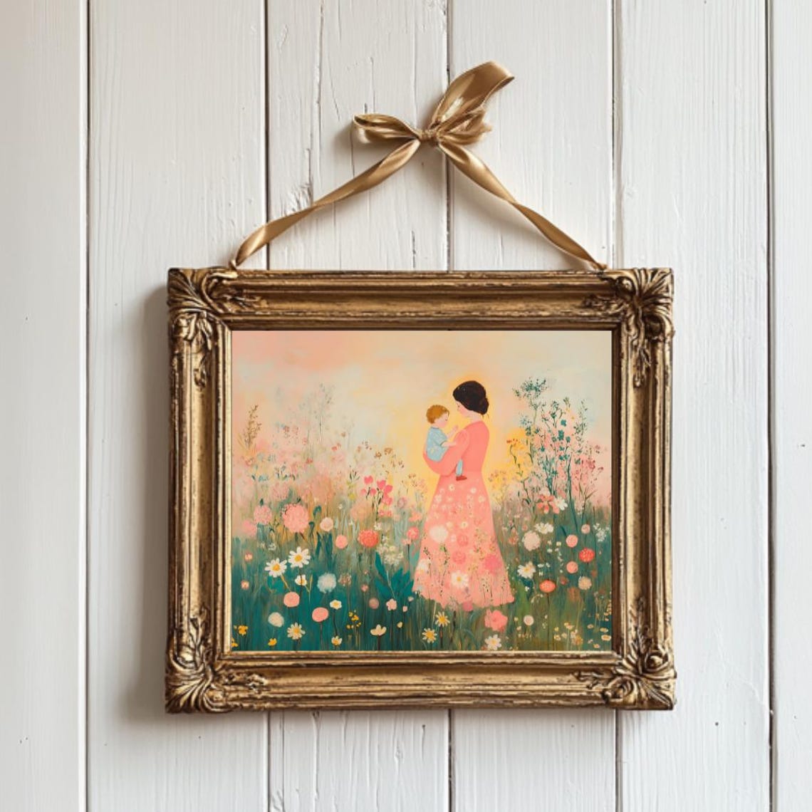 Mother and Child Riding Bicycle Through White Daisy Field Poster - Image 4