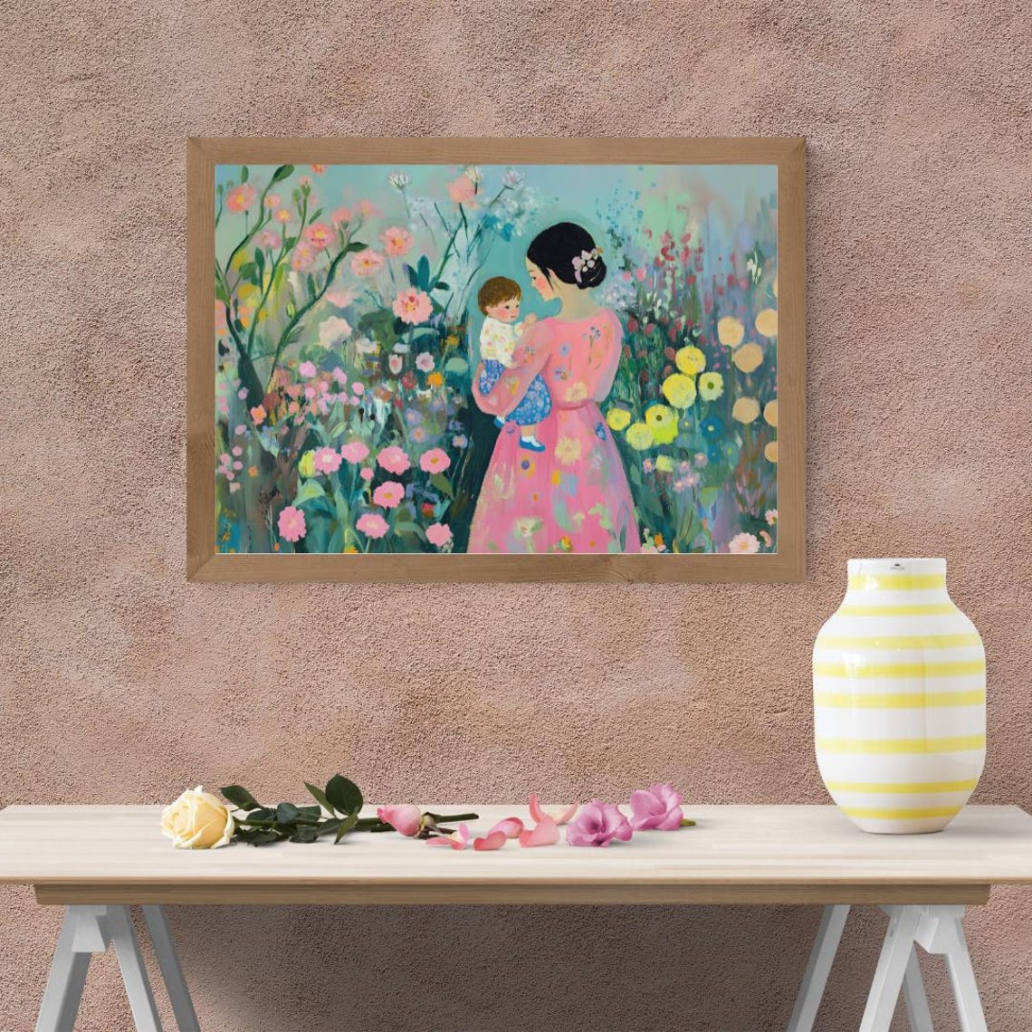 Mother And Baby Wall Art Print Motherhood Art Floral Folk Art Trendy Nursery Art New Mum Poster Baby Shower Gift - Image 2
