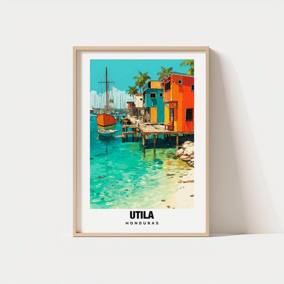 Utila Print Honduras Poster Views Art Charm Coastal Beauty Scenic Landscape Natural Heritage Travel