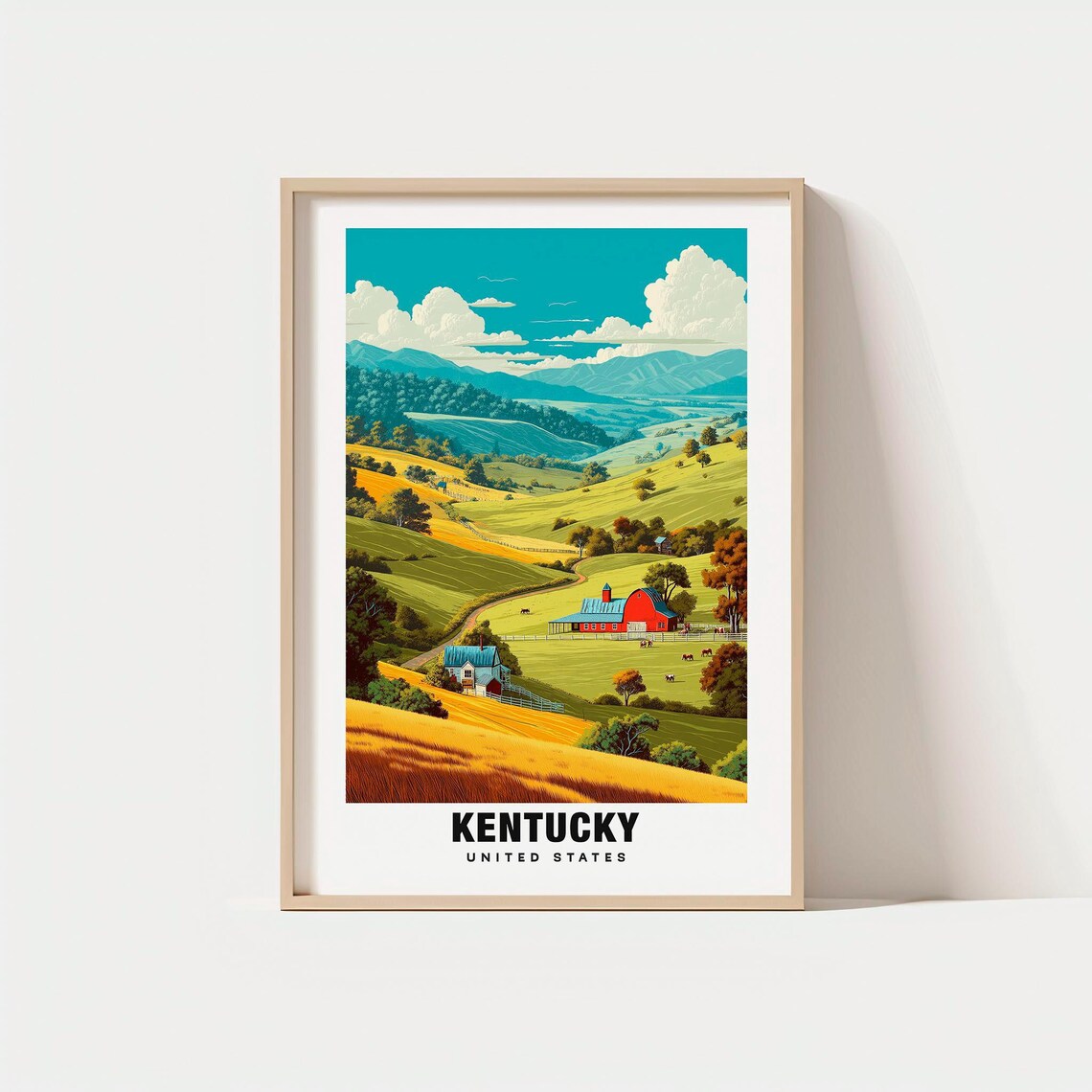 Kentucky United States Rolling Hills Red Barn Farm Countryside Poster