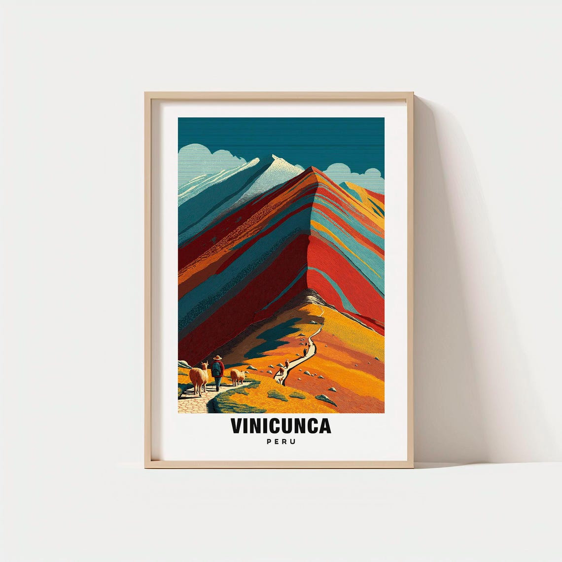 Vinicunca Peru Rainbow Mountain Striped Peaks Hiker Trail Poster