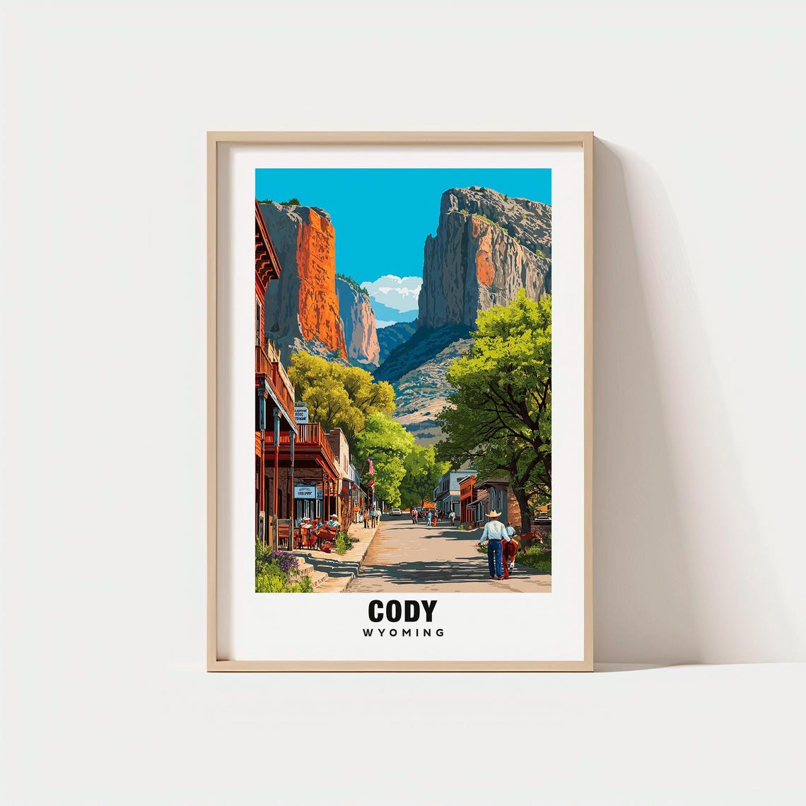 Cody Wyoming Vintage Western Frontier Town Desert Cliffs Travel Poster