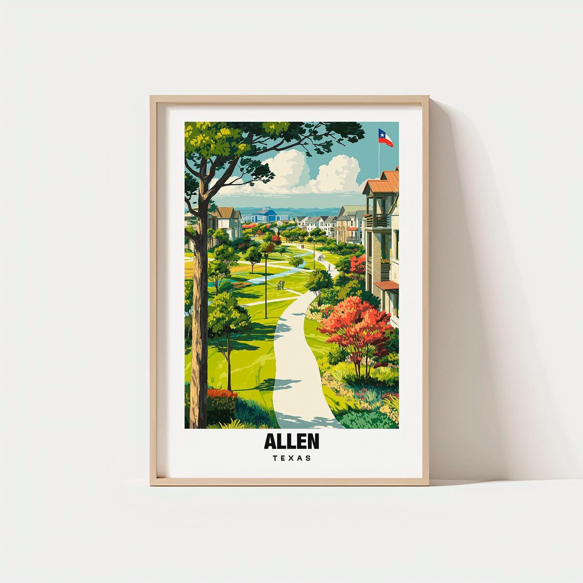 Allen Texas Suburban Greenway Park Trail Homes Modern Landscape Poster