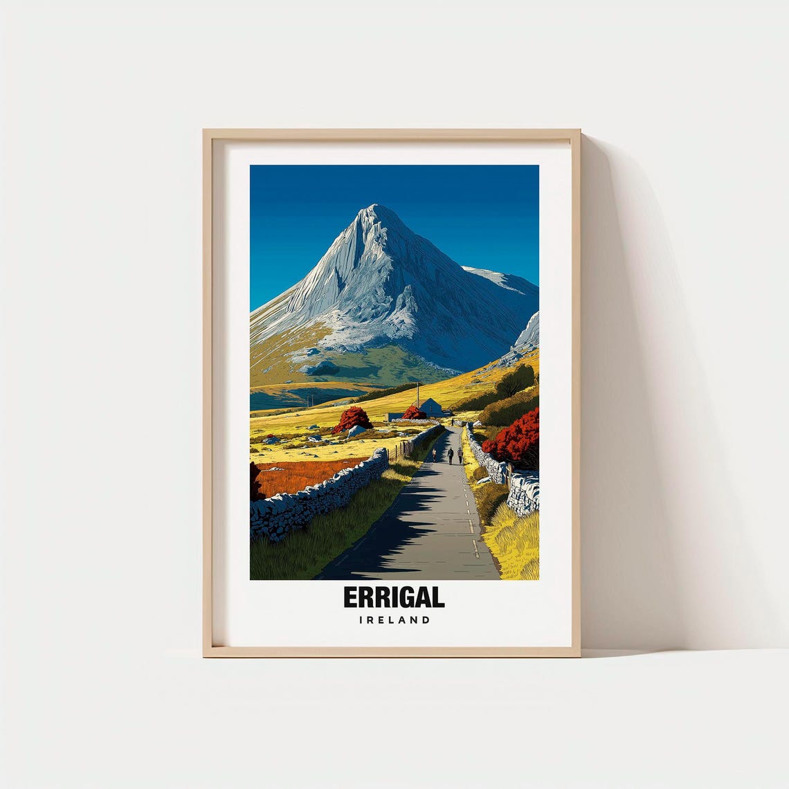 Errigal Ireland Donegal Mountain Road Stone Wall Autumn Poster