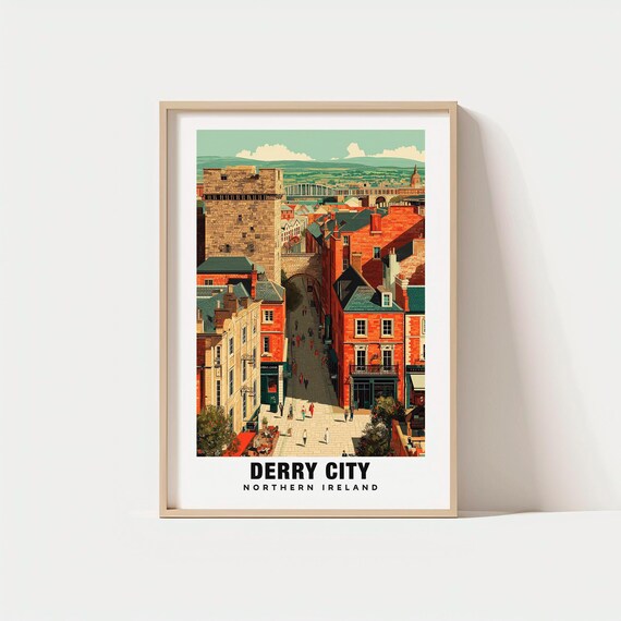 Derry City Northern Ireland Walled Old Town Street Scene Poster