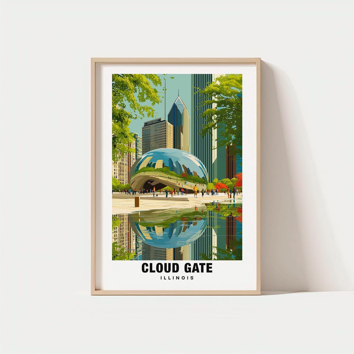Cloud Gate Chicago Illinois Bean Sculpture Skyline Reflection Poster