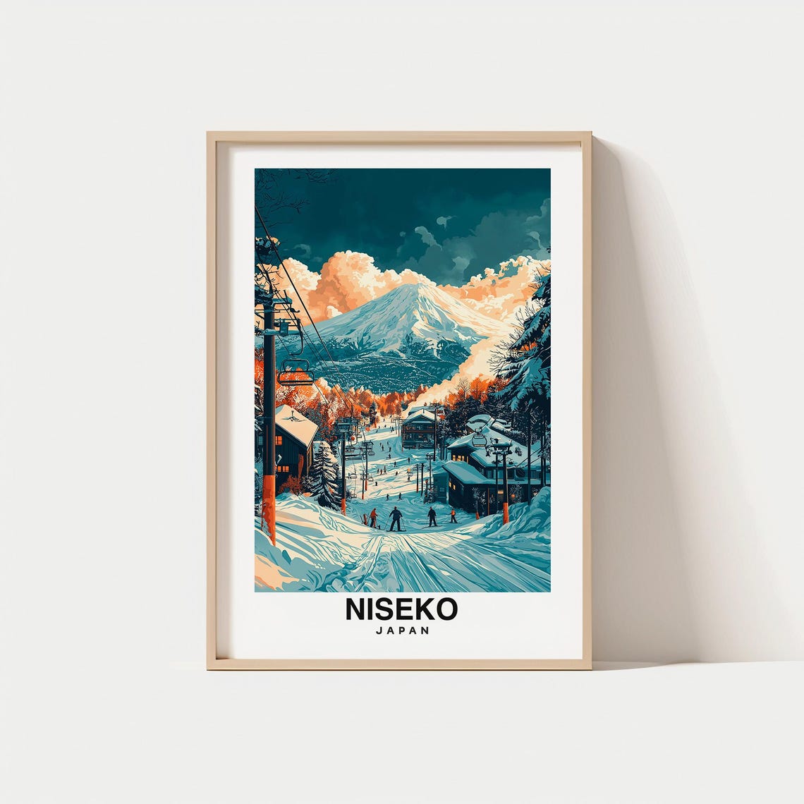 Niseko Print Travel Poster Japanese Art Ski Resort Scenic Mountains Snowy Landscape Winter Sports Vibrant Culture Hokkaido Charm