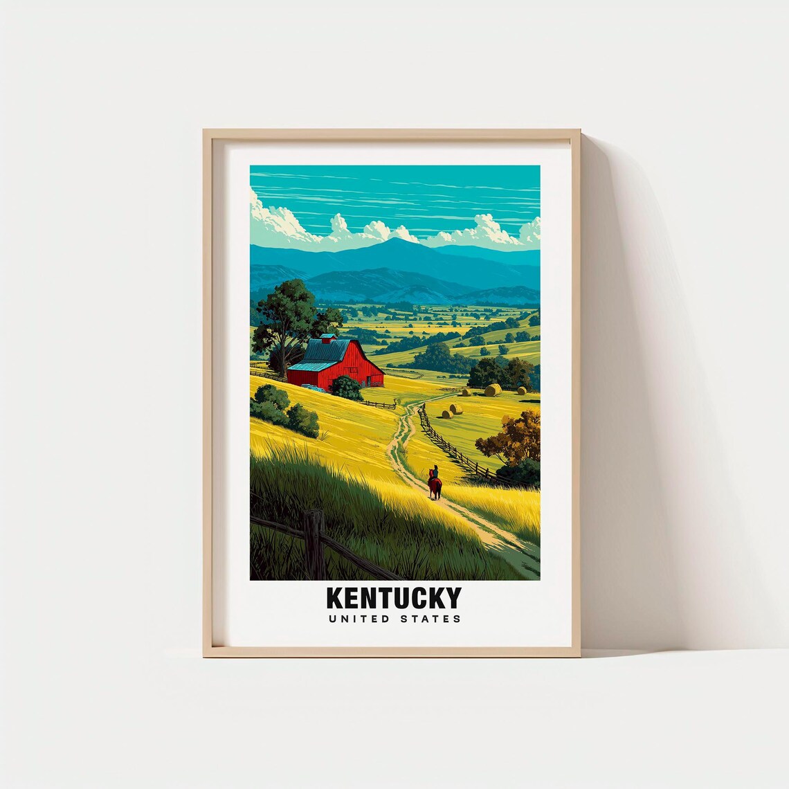 Kentucky Horse Country Red Barn Rolling Hills Farm Art Poster