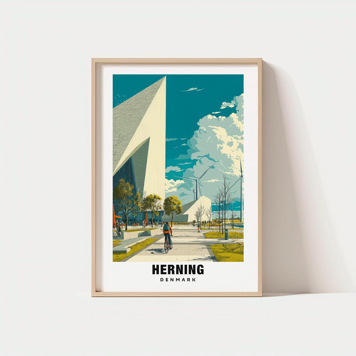 Herning Denmark Modern Architecture Cyclist City Scene Poster
