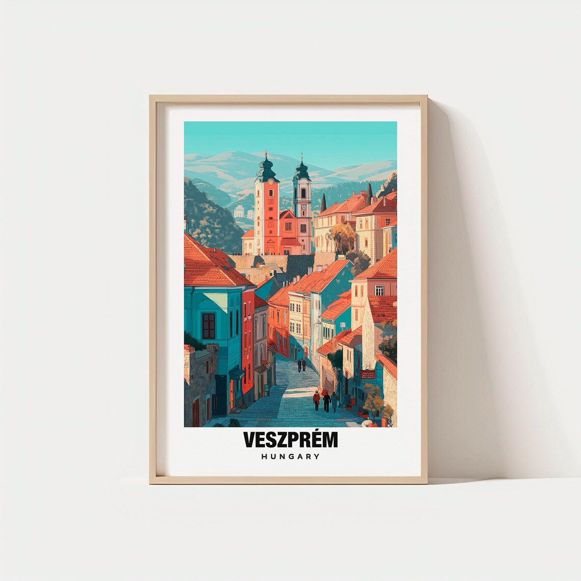 Veszprem Hungary Historic Old Town Church Towers Street Poster