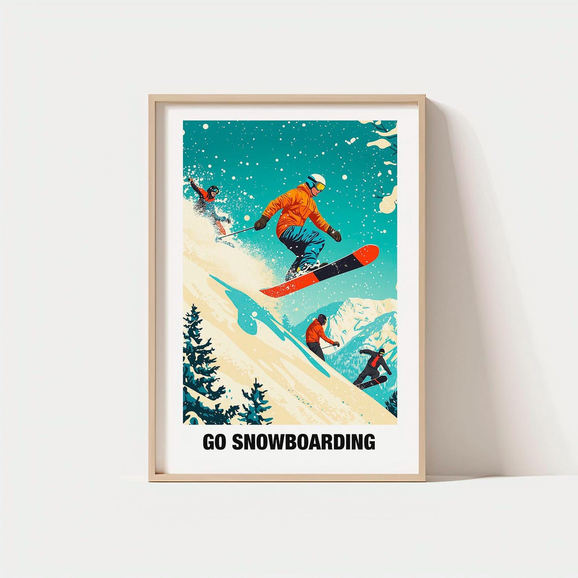 Go Snowboarding Vintage Winter Mountain Slope Adventure Travel Poster