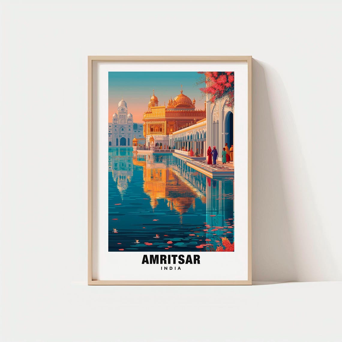 Amritsar India Golden Temple Reflecting Pool Vintage Travel Poster