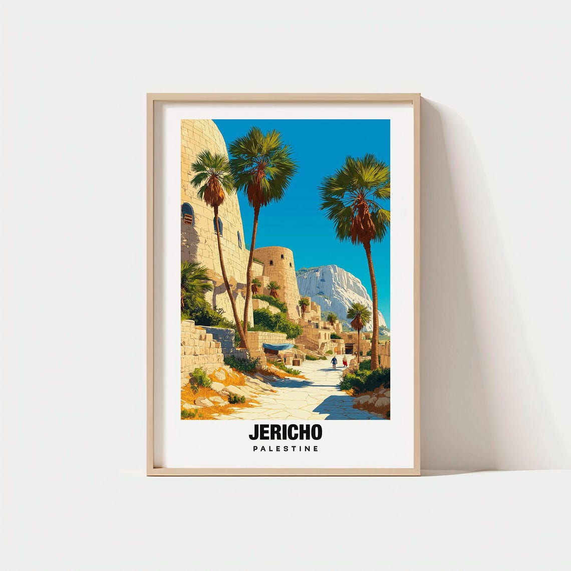 Jericho Palestine Ancient Stone Towers Palm Oasis Travel Poster