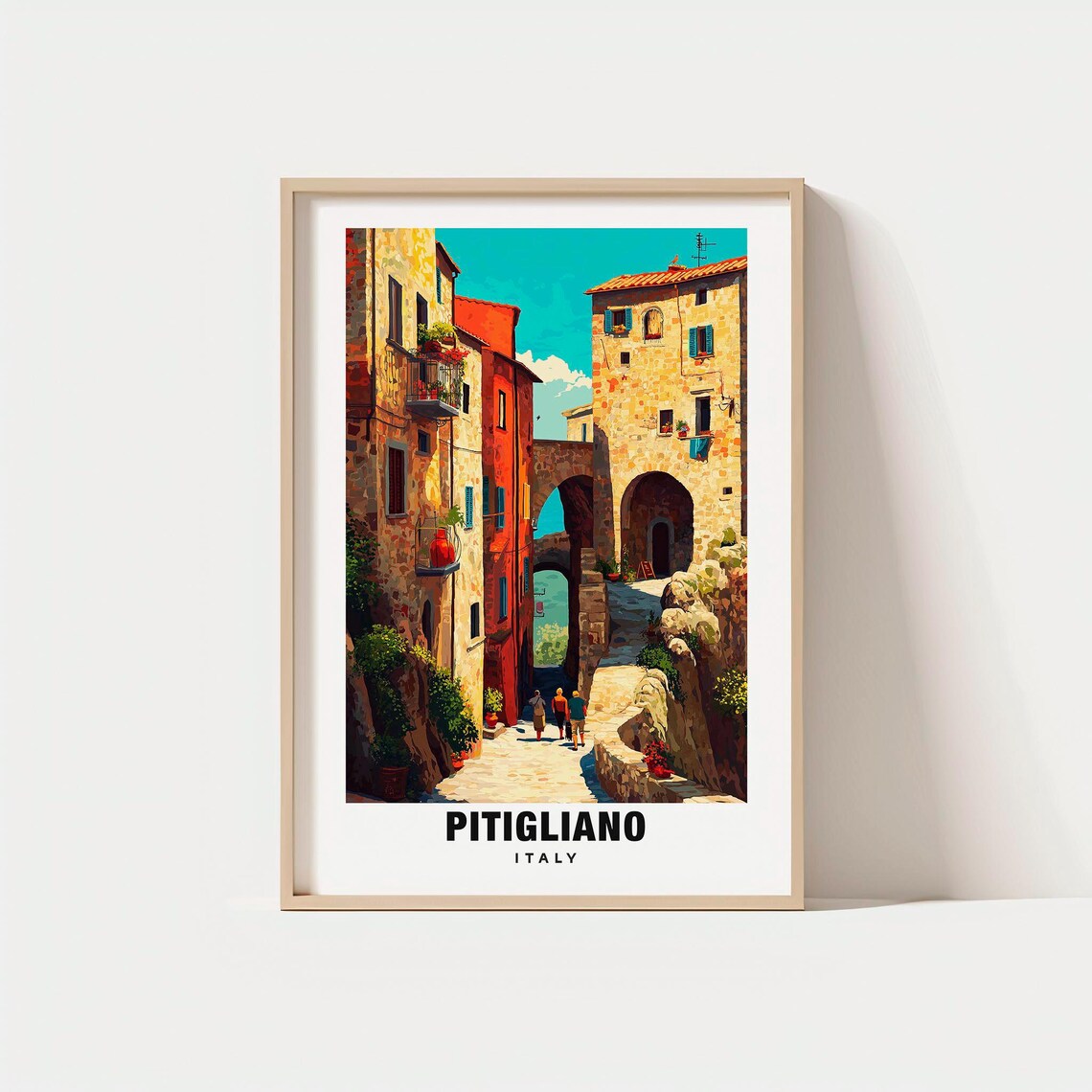 Pitigliano Italy Tuscan Hill Town Stone Arch Street Travel Poster