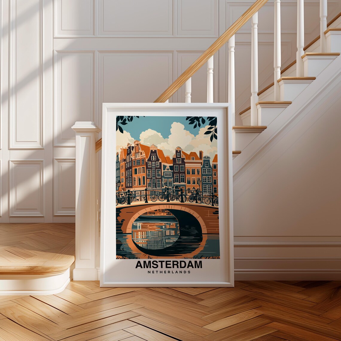 Amsterdam Print Netherlands Poster Travel Wall Art Cityscape Print Scenic Art Canal Decor Urban Print Dutch Landscape Travel Poster