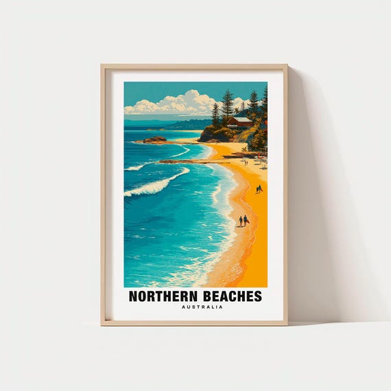 Northern Beaches Print Australia Poster Coastal Views Travel Art Beach Scene Ocean Charm Scenic Beauty Sunset Glow Sydney Escape