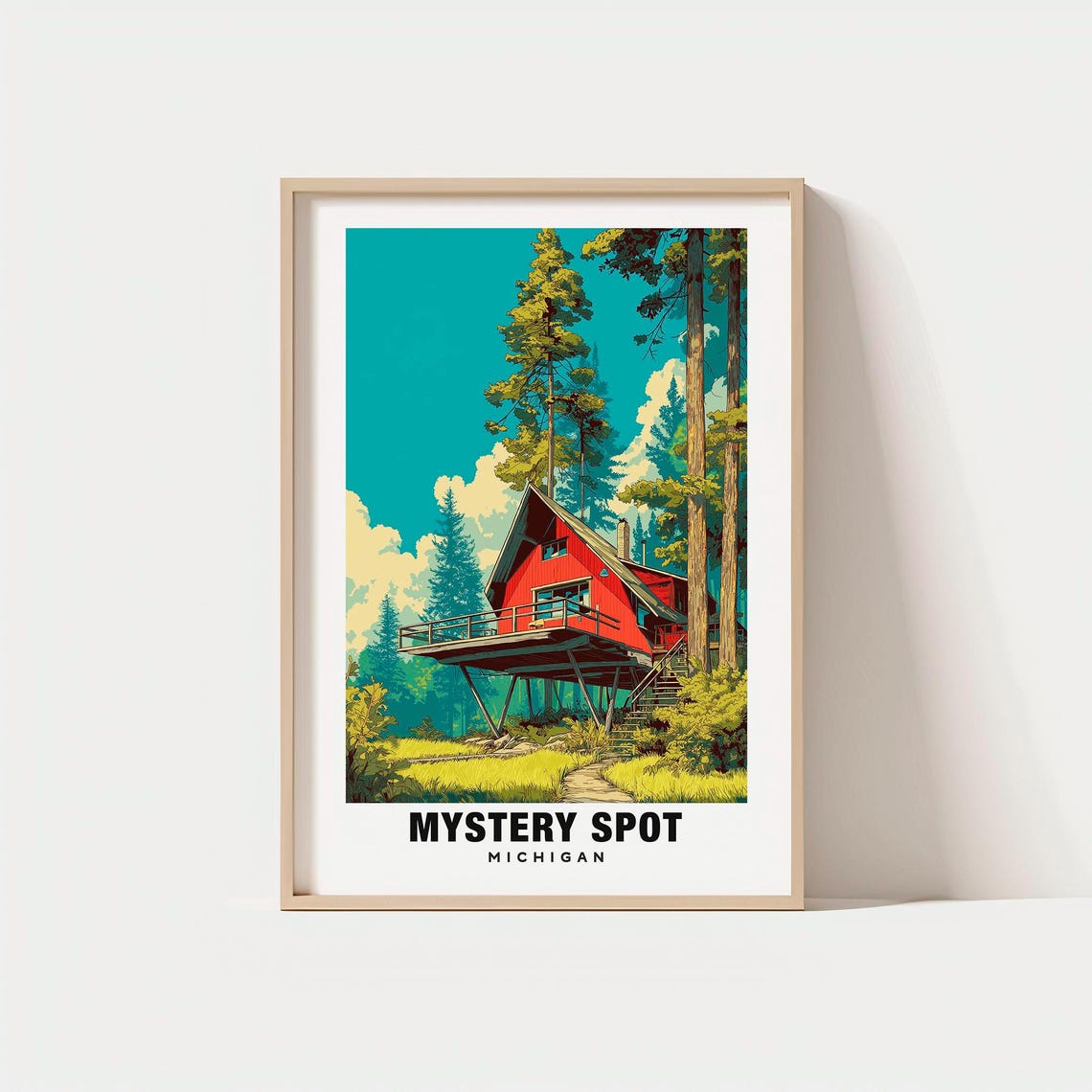 Mystery Spot Michigan Red Cabin Forest Retreat Nature Poster