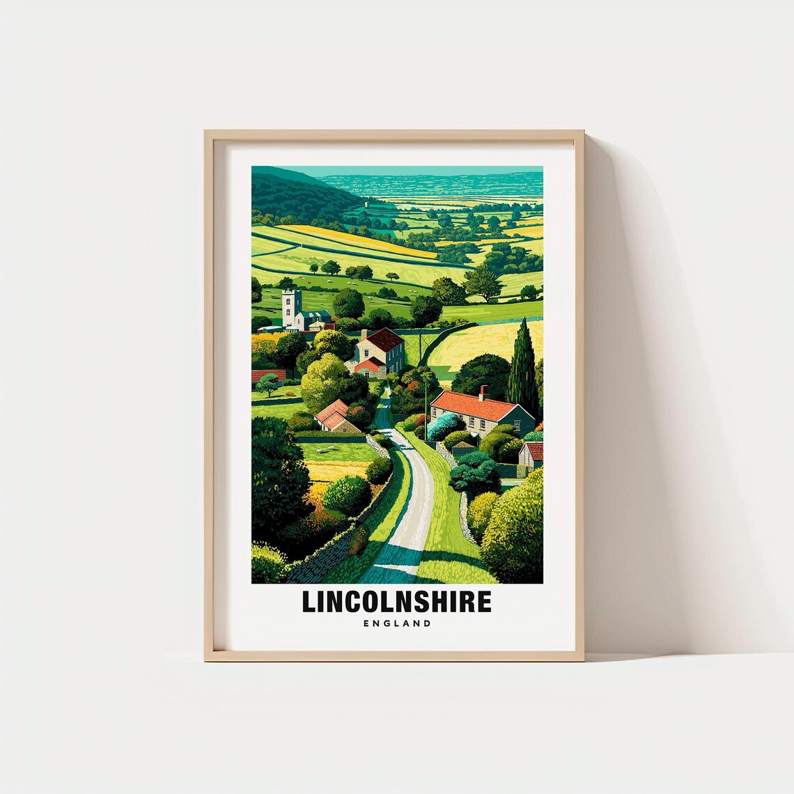 Lincolnshire England Rolling Countryside Village Scene Poster