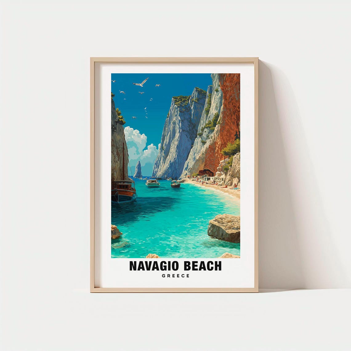 Navagio Beach Greece Shipwreck Cove Limestone Cliffs Scene Poster