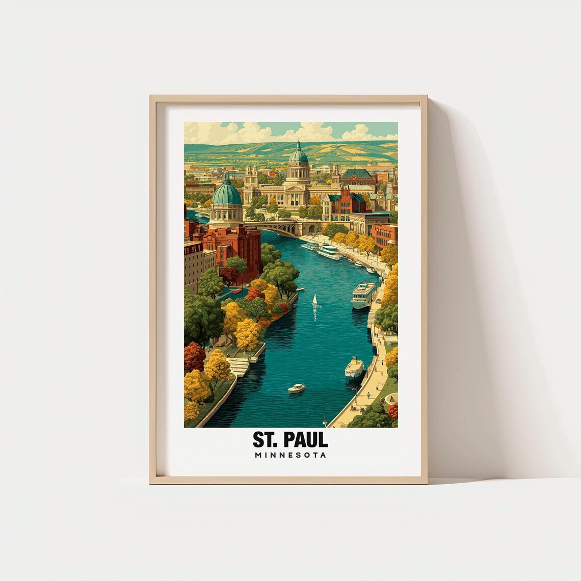St Paul Print Travel Poster Landmark Art Mississippi River Historic Buildings State Capitol Vibrant City Minnesota Charm Urban