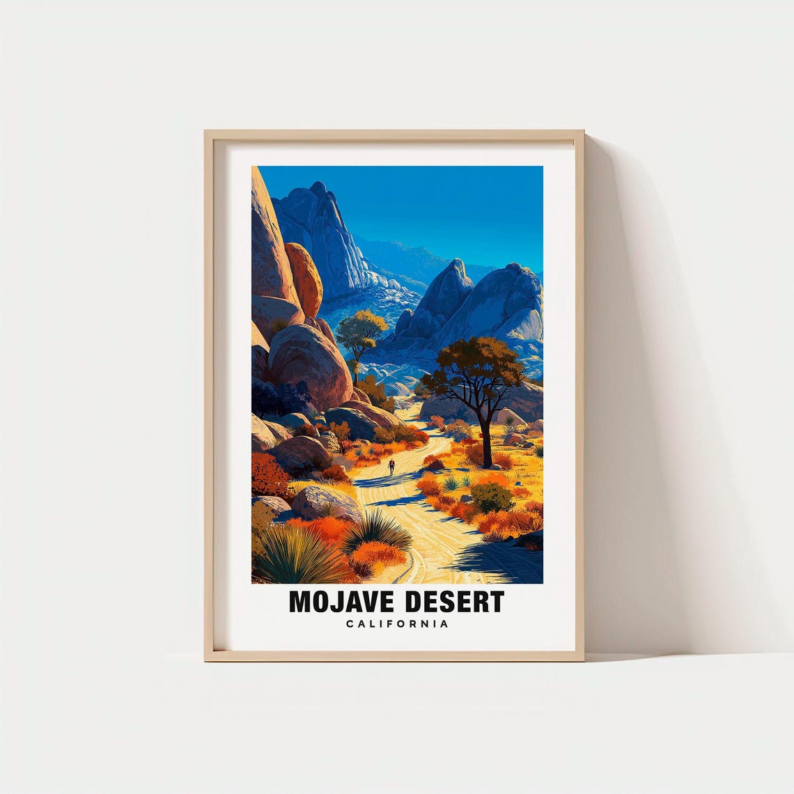 Mojave Desert California Rocky Trail Yucca Peaks Landscape Poster