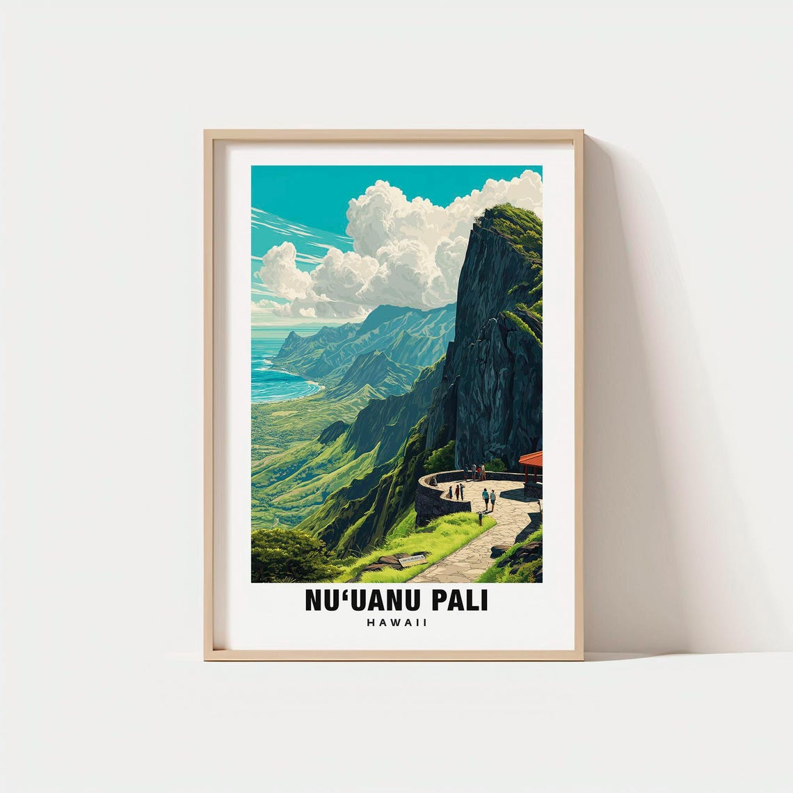 Nu'uanu Pali Hawaii Cliff Overlook Green Valley Ocean Poster