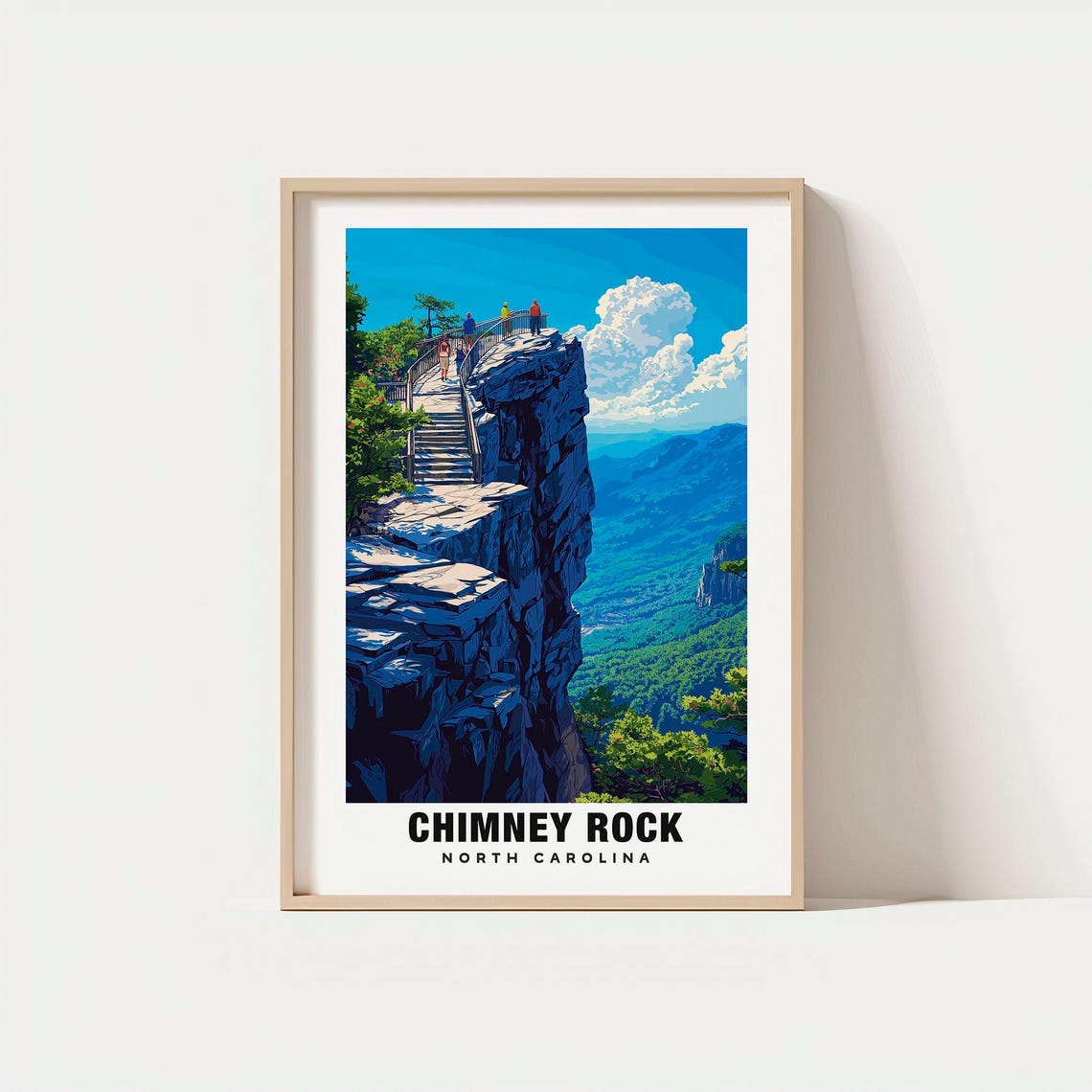 Chimney Rock North Carolina Cliff Staircase Mountain View Poster