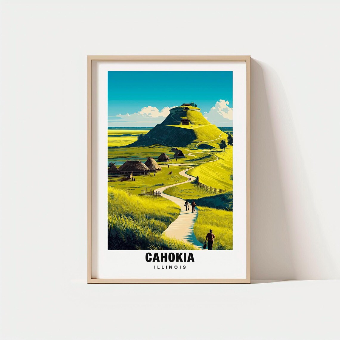 Cahokia Illinois Ancient Mound Village Landscape Travel Poster