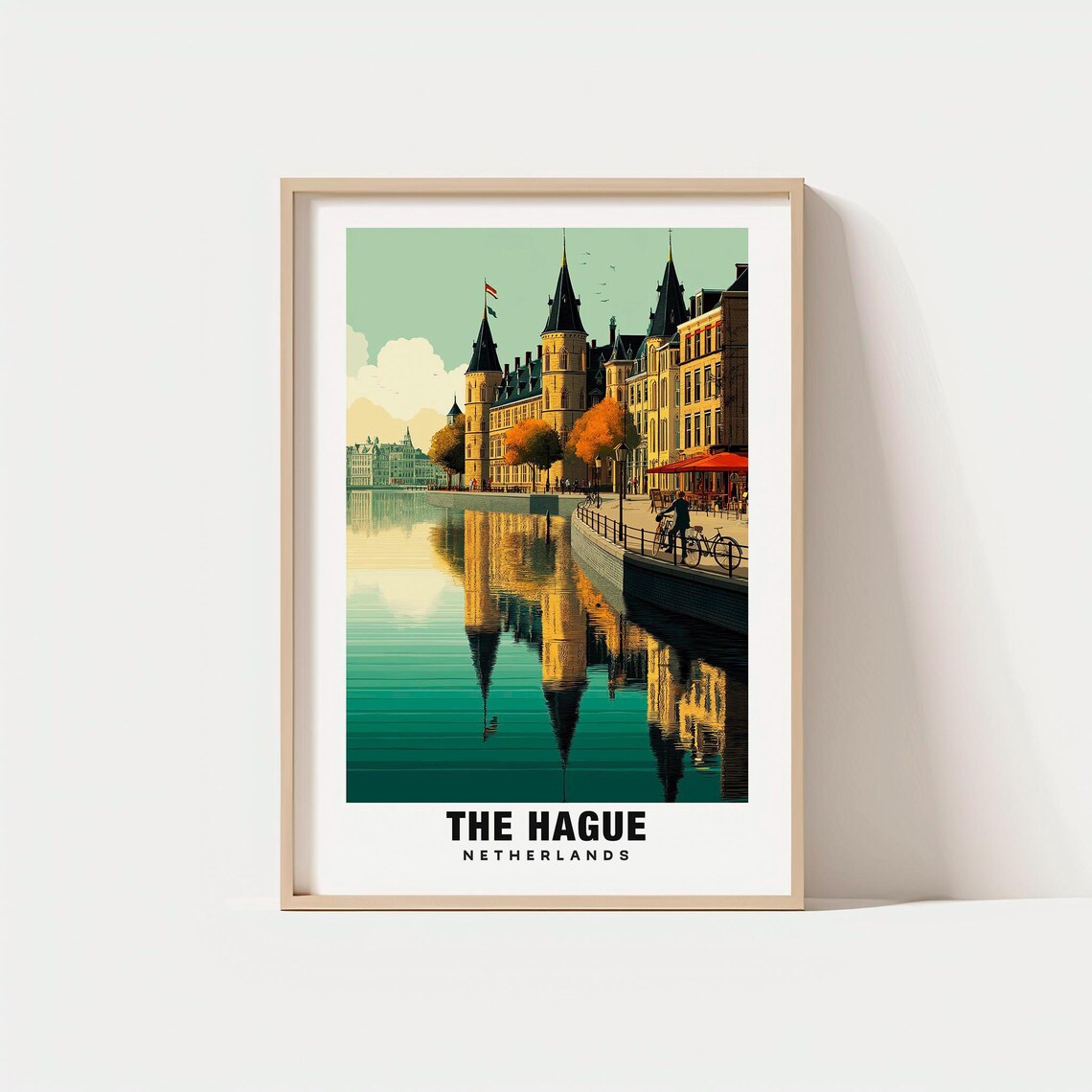 The Hague Netherlands Canals Cityscape Vintage Travel Poster