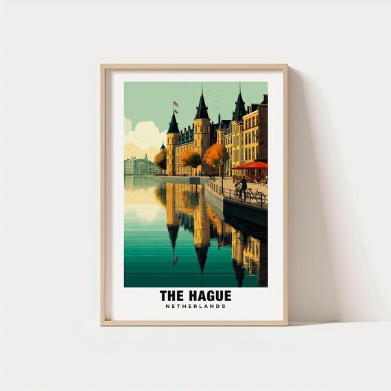 The Hague Netherlands Canals Cityscape Vintage Travel Poster