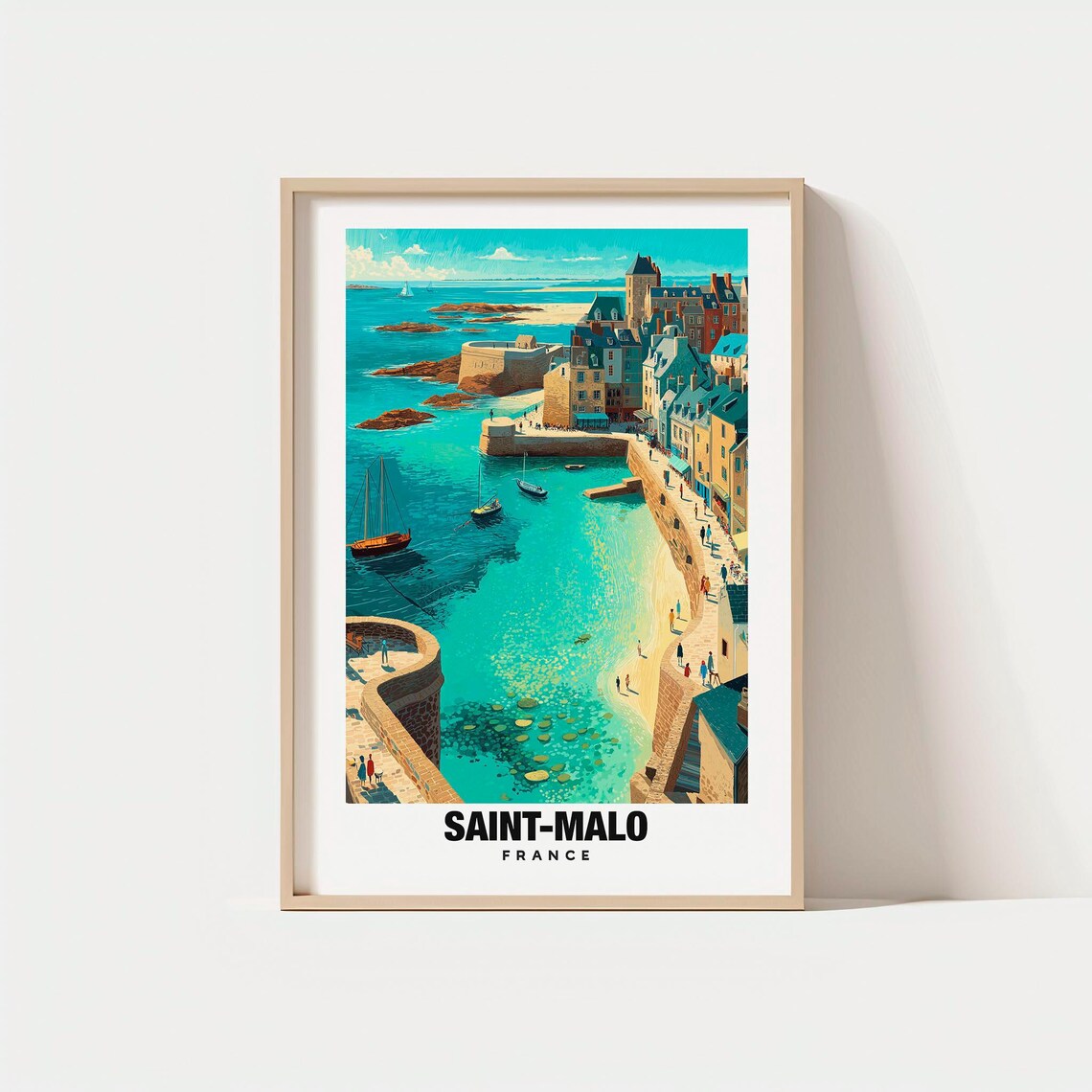 Saint-Malo France Coastal Walled City Sailboat Harbor Vintage Poster