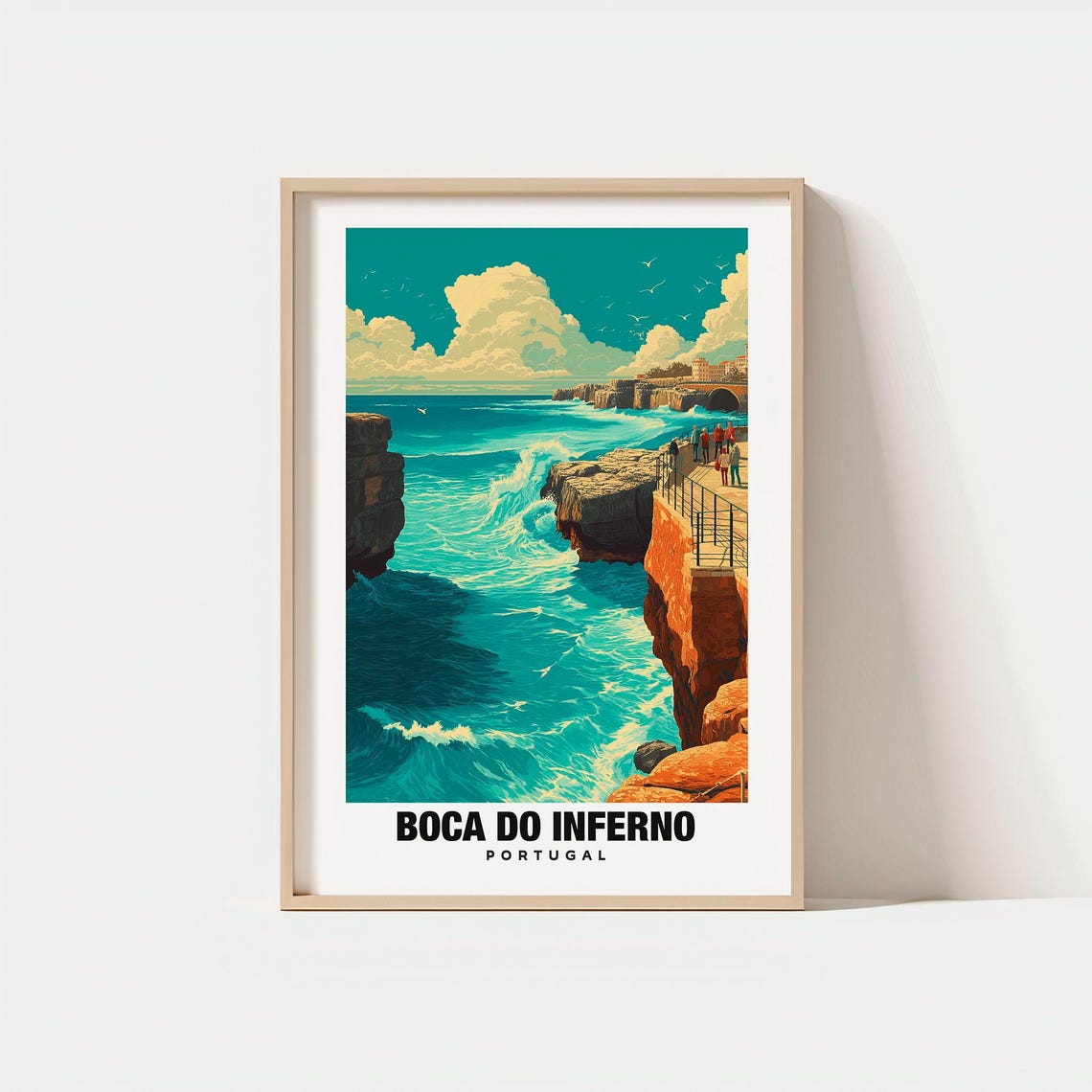 Boca Do Inferno Portugal Dramatic Ocean Waves Cliffs Retro Poster