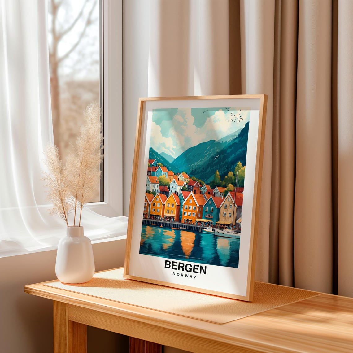 Bergen Print Norway Poster Travel Wall Art Cityscape Print Europe Poster Fjord Art Coastal Decor Scenic Print Travel Poster - Image 3