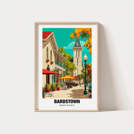 Bardstown Kentucky Historic Street Cafe Umbrellas Bourbon Trail Poster